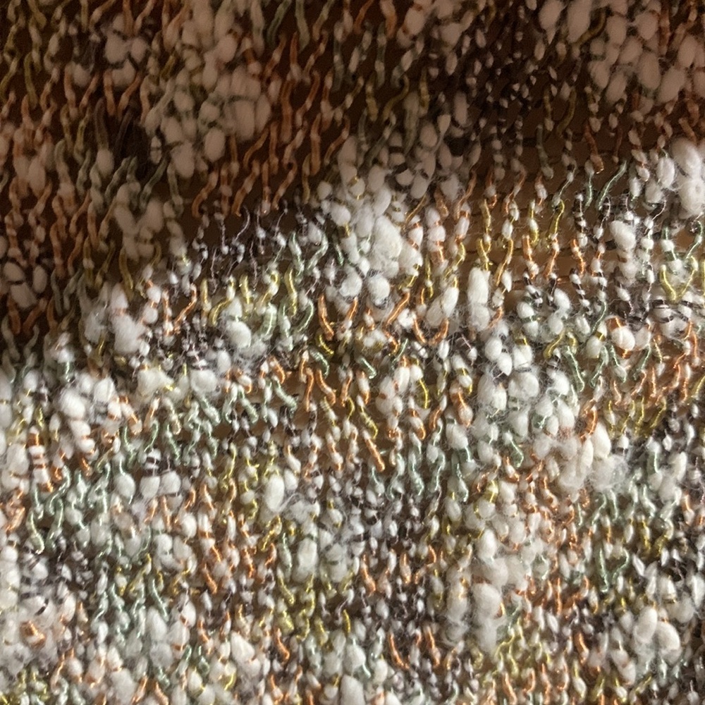 Chico's Sweater Cardigan Open Front Green Brown Cream Size 1 M Short Sleeve - Picture 13 of 14